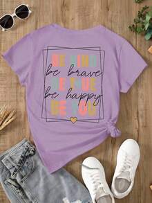Camiseta oversize morada de verano para mujer con estampado de atardecer marino y texto bíblico Playera holgada de cuello redondo con diseño de paisaje de atardecer y cruz, estilo espiritual - YH397-Morado - Ver 3