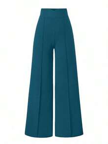 Pantalones anchos de cintura alta de unicolor de uso casual para mujeres - verde menta - Ver 7