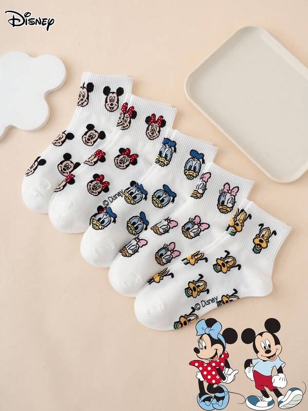  Bộ 5 đôi tất Disney với họa tiết chuột Mickey, chuột Minnie, vịt Donald, vịt Daisy, thiết kế hoạt hình dễ thương, tất dài đến giữa bắp chân thoải mái, thoáng khí, bền chắc dành cho nữ, phù hợp cho mọi mùa, có size châu Âu và Mỹ, chất liệu cao cấp, không gây bí bách.