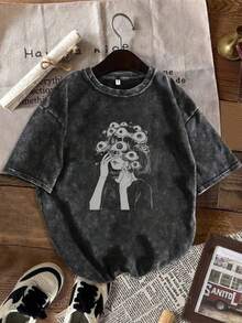 camiseta manga corta 210g algodón puro lavado vintage estilo retro americano corte holgado hombres modernos estilo urbano cómodo agradable para la piel transpirable no sofocante regalo de cumpleaños amigo enviado desde almacén local lavable a máquina playeras de hombre camiseta de mujer nacional envio - Negro - Ver 1