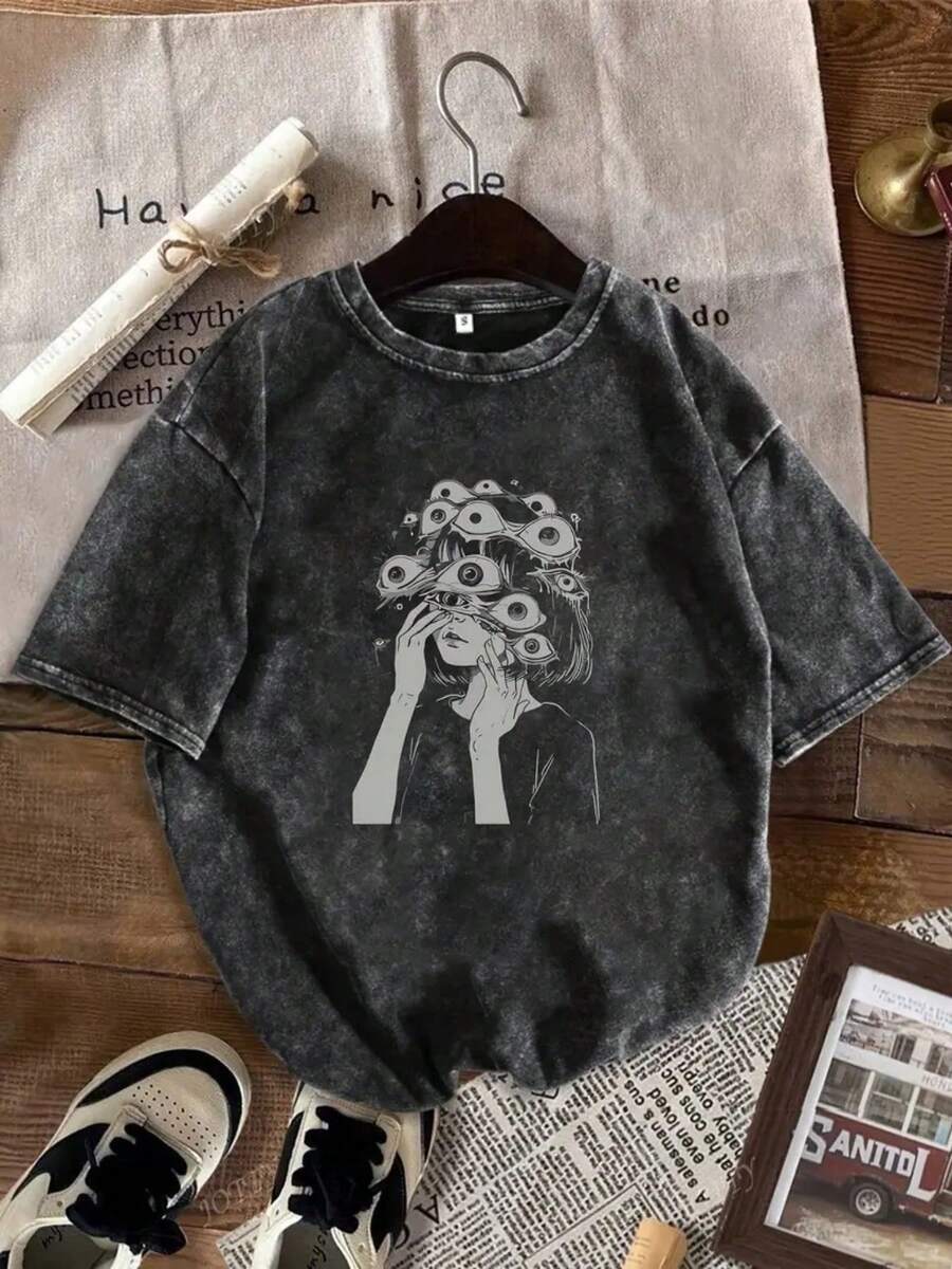 camiseta manga corta 210g algodón puro lavado vintage estilo retro americano corte holgado hombres modernos estilo urbano cómodo agradable para la piel transpirable no sofocante regalo de cumpleaños amigo enviado desde almacén local lavable a máquina playeras de hombre camiseta de mujer nacional envio - Negro - Ver 1