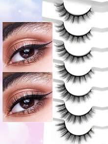 ENCHUW 7 Pairs Lashes Natural Look Faux Mink Eyelashes Extension Fluffy Eyelashes Lashes Extension Makeup Tool For Daily Wear - Black - View 3