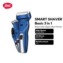 Itel ISS-13 3-In-1 Portable Smart Shaver, Rechargeable Trimmer With Stainless Steel Blades, Powerful Motor, Pop-Up Trimmer For Beard Mustache Sideburns, 60-Minute Battery Life, Quick USB Charging, Lightweight Durable Design - Blue - View 1