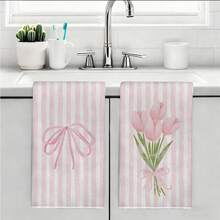 MEMNUN 2件裝粉色條紋蝴蝶結鬱金香印花廚房抹布 40*60cm/45*70cm 超細纖維現代柔軟洗碗布 手巾 家居裝飾 廚房裝飾 烹飪烘焙手巾 廚房配件 可機洗 日常清潔用品 適用於餐廳廚房 節日裝飾與禮物 全季節 - 彩色 - 查看 10