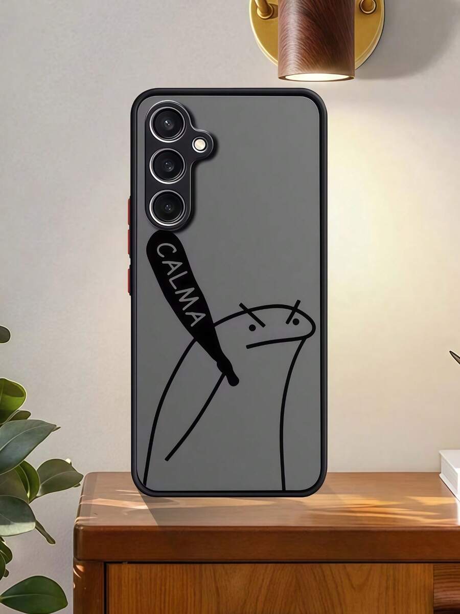 Expression 1pc Shock-Absorbing Matte Texture Minimalist Transparent Hard Case With Cartoon Character Wearing Hat Pattern, Compatible With Apple 12 Pro Max/13 Pro Max, Galaxy A56, Compatible With Honor X7b, 1+ 11 - Black - View 1