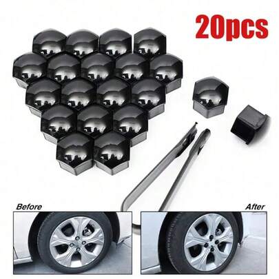 Nắp chụp ốc bánh xe ô tô, nắp bảo vệ ốc vít trục bánh xe màu đen bạc, cỡ bu lông 17mm, trang trí ngoại thất vành xe, bảo vệ đầu tuýp đặc biệt, chống bụi.