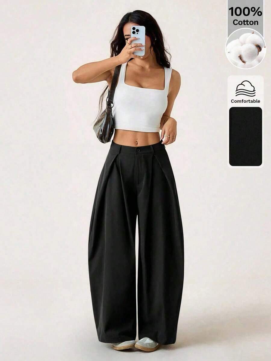 PETITE Pantalones holgados de estilo militar verde del ejército, vintage, casuales y hippies para mujer en verano - Negro - Ver 1