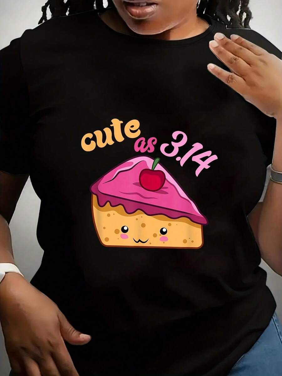 Funny Math Teacher T-Shirt For Plus Sizes - Pi Day Design With Pink Cupcake - Casual Loose Fit Black Shirt For Everyday Wear - Machine Washable Gift For Math Lovers And Educators - Black - View 1