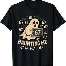 67 Halloween Ghost Math Meme Multiplication 6x7 Student Joke T-Shirt - Black - View 1