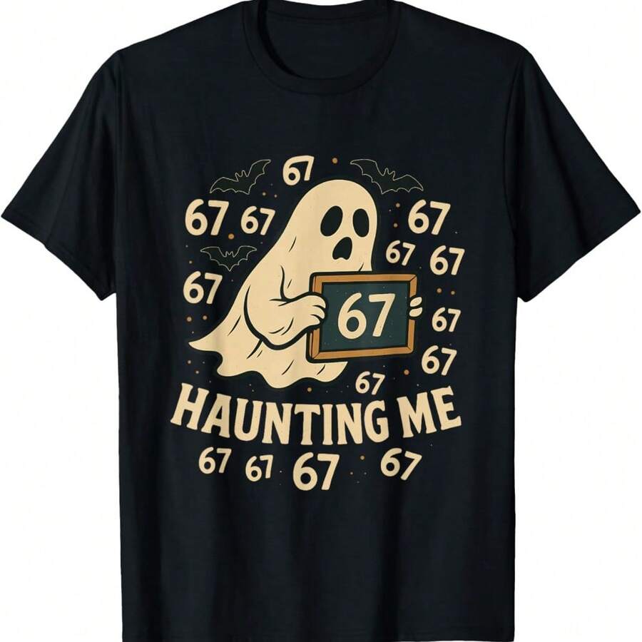 67 Halloween Ghost Math Meme Multiplication 6x7 Student Joke T-Shirt - Black - View 1