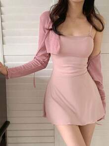 Set de 2 vestidos de mujer, color rosa, para primavera/verano/otoño, ropa de los 90, vestidos casuales de mujer, ropa de mujer para otoño con vestido de manga larga - Rosa - Ver 1
