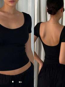 Camiseta sin espalda para mujer - Negro 5 - Ver 1