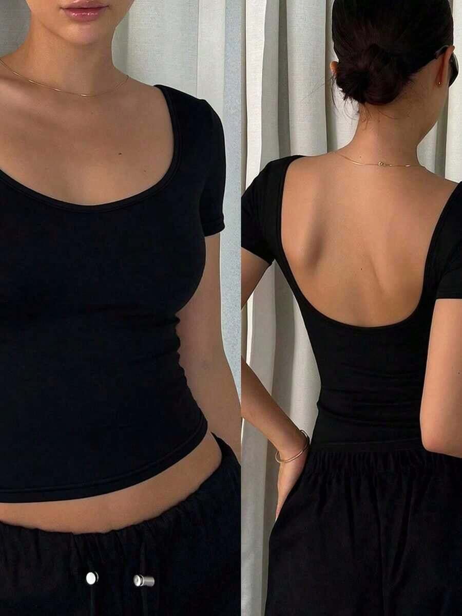 Camiseta sin espalda para mujer - Negro 5 - Ver 1