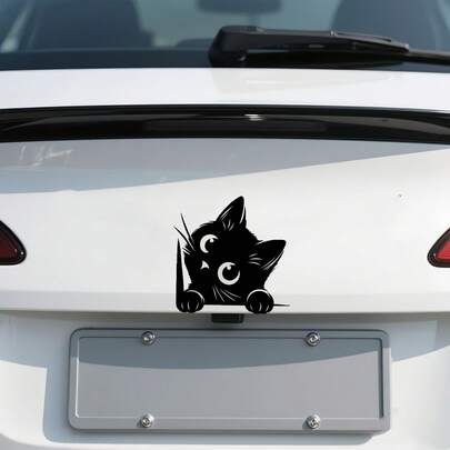 6-Inch Waterproof Vinyl Sticker Of A Peeking Cat, Ideal For Smooth Surfaces Like Cars, Motorcycles, Laptops, And Windows,