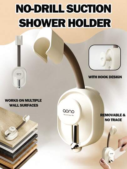 1pc Bathroom Shower & Hairdryer Holder, No Drilling Required, Suction Cup Mounting, Easy Detachable No Trace, Strong Adhesion, Suitable For Any Flat Surface