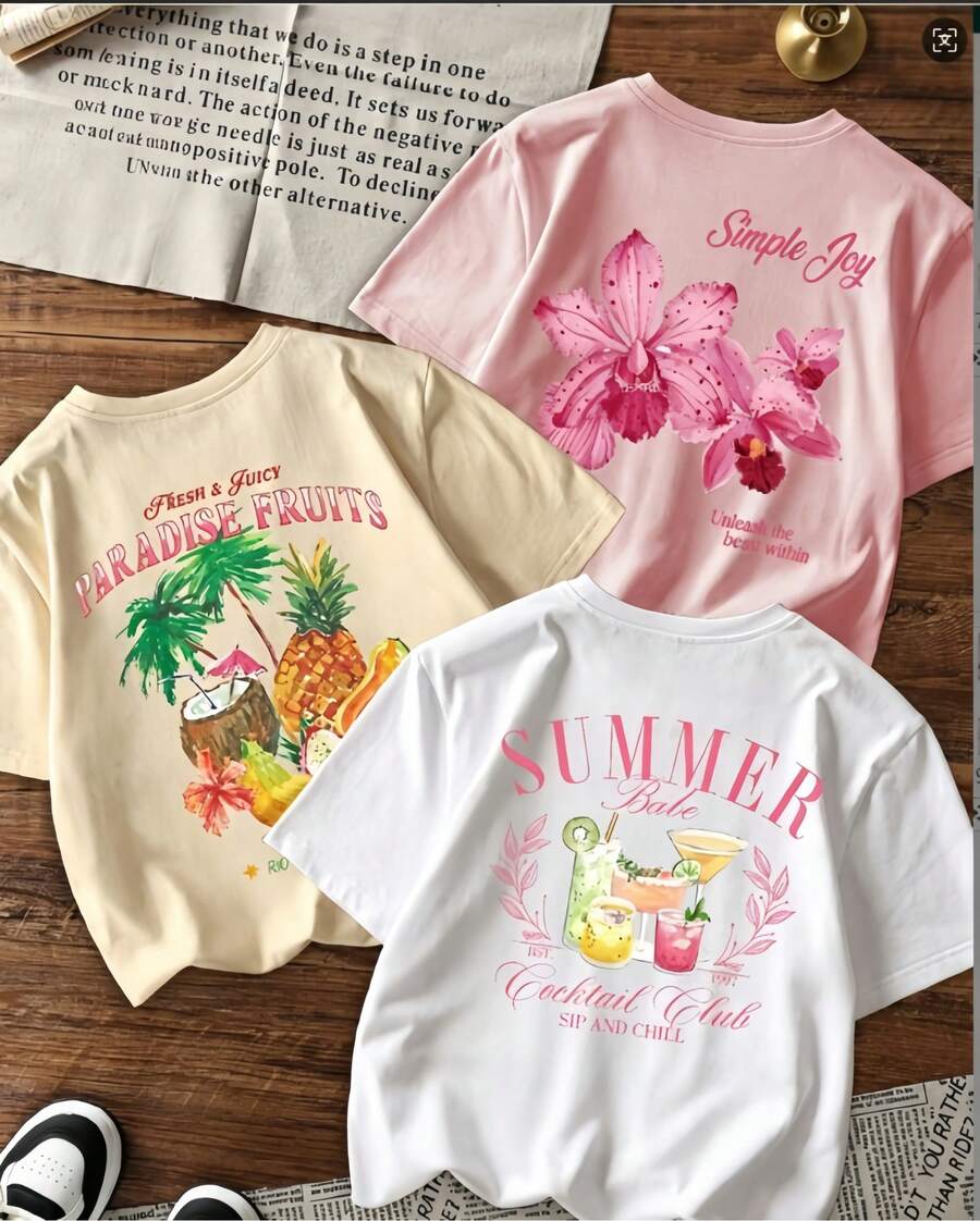 Se vende por separado, no es un conjunto de tres piezas. Camiseta estampada de estilo americano vintage para mujer, suave y cómoda, con varios estilos disponibles. Tres diseños para elegir. Hecho de 100% algodón puro, es ideal para hacer ejercicio, uso diario, vacaciones, escuela, oficina y fiestas. - Blanco - Ver 1
