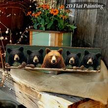 2D Flat Design, 1 Piece Of Vintage American Black Bear Metal Wall Decor, Featuring Pine Cone And Autumn Leaf Elements-Rural Farmhouse Style Decoration, 16inchx4inch Flat Bear Plaque, Suitable Home, Cafe, Office, Garage-Pre-Drilled Holes Easy Installation, 2D Flat Shape - 1pc - 查看 6
