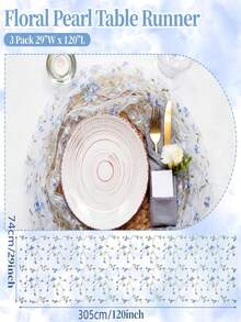 3 piezas Camino de mesa floral, Bufanda de mesa bordada de 10 pies, Tela de malla para todas las estaciones, Decoración de encaje de primavera/verano adecuada para boda, baby shower, fiesta, cocina y comedor, Suministros de manualidades hechos a mano - Multicolor - Ver 3