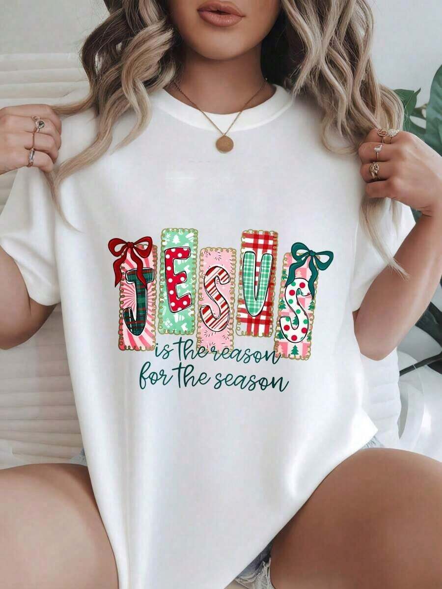 Women's Casual Short Sleeve T-Shirt - "Jesus Is The Reason For The Season" - Round Neck, Summer Top, Machine Washable, Ladies' T-Shirts, Casual Wear, Modern Style, Comfortable Fit
Black - 白色 - 查看 1