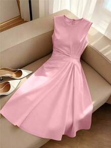 Vestido amarillo plisado sin mangas de verano para mujer, vestido elegante - Rosa - Ver 1