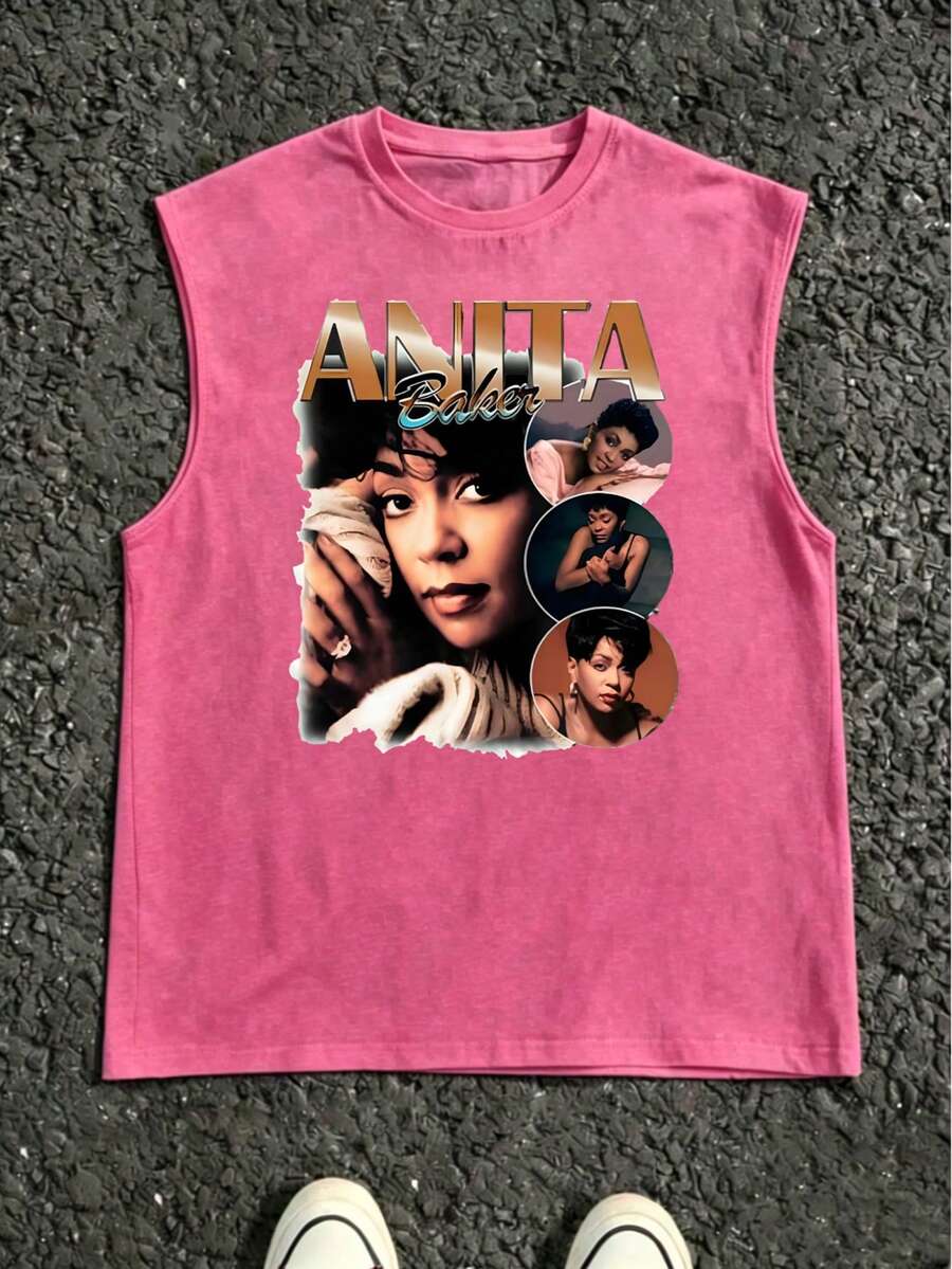 Vintage Anita Baker Big Head T-Shirt Unisex Retro R&B Graphic Tank Top Must-Have For 80s Music Fans Soft Comfy Top Perfect For Concerts Hangouts - 紅色4 - 查看 1
