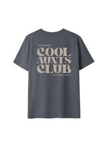 Women's Casual T-Shirt With "Cool Aunt Club" Slogan Print, Loose Fit, Short Sleeve, Ideal For Family Gatherings, Brunch With Friends And Everyday Summer Urban Style - 深灰色 - 查看 2