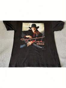 Camiseta Vintage Tres Adkins para Hombre, Tallas S a 3XL, Negra, para Conciertos de Country, Cómoda, Casual, 180g, Camiseta para Uso Diario, Corte Relajado, Ajuste Holgado, Estilo Vintage, Ajuste Cómodo, Textura Suave, Manga Corta, Estilo Unisex, para Fanáticos de la Música, Moda Masculina - Negro - Ver 1