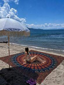 1pc Brown Mandala Extra Large Quick-Dry Beach Blanket, Suitable For 1-3 Adults - Lightweight, Durable Polyester Fabric - Perfect For Travel, Camping, Hiking And Leisure Beach Time, Beach Mat, Picnic Blanket, Camping Ground Cover - Brown Mandala - View 7