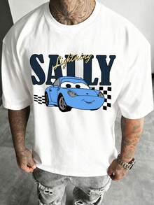 Men's Disney Cars Sally Tee, Vintage Racing Print, Loose Fit, Stylish Casual Top For Men. - 白色 - 查看 2
