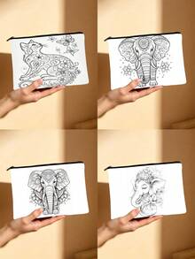 Bohemian Mandala Animal DIY Coloring Cosmetic Bag, Black & White Line Art Toiletry Pouch, Customizable Color-Your-Own Makeup Organizer, Travel Essentials, Perfect Gift For Craft Lovers - Multicolor - View 1