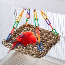 1pc Woven Bird Hammock With Adjustable Chains - Parrot And Small Bird Comfortable Swing Toy, Suitable For All Seasons - Multicolor - View 3