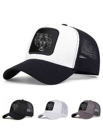 1 pièce Casquette de baseball en maille pour hommes avec motif animal léopard, chapeau de maille de protection solaire décontracté pour l'extérieur, convient pour les affaires, les voyages, la plage, les festivals, les vacances
