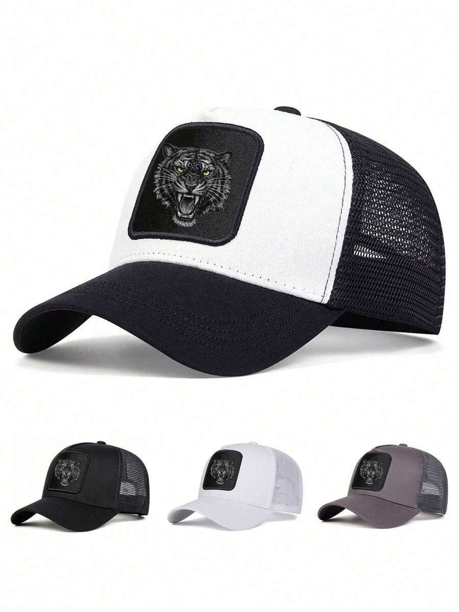 1 pieza Gorra de béisbol de malla para hombre con estampado de tigre, sombrero de malla casual para protección solar al aire libre, adecuado para negocios, viajes, vacaciones en la playa, unisex - Multicolor - Ver 1