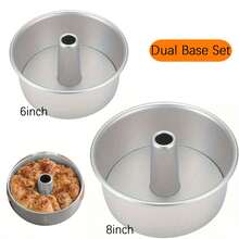 6-Inch/8-Inch Round Aluminum Chiffon Cake Mold - Dual Base Replaceable Set (Flat Bottom + Removable Bottom) - Aluminum Baking Pan, Two Modes For Solid And Hollow Cakes, Suitable For Valentine's Day, Mother's Day, Christmas, Halloween, Wedding, Birthday Party And Other Celebration Occasions - Double Base Set (pulled Bottom + Flat Bottom) - View 6