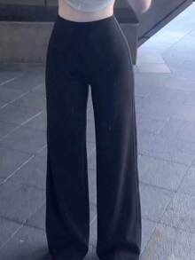 de pantalones anchos de yoga de unicolor y holgados para mujeres, cómodos y versátiles, adecuados para correr, fitness y deportes de yoga - Negro 2 - Ver 10