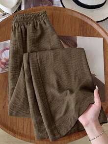 Pantalones casuales de unicolor para mujer, aptos para el verano - Café integral - Ver 8