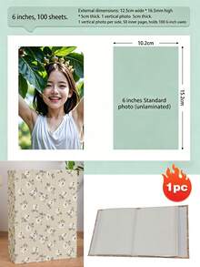 1pc 6-Inch 100-Page Vintage Minimalist Small White Flower Pattern Home Decor Photo Album, Fabric Photo Album, Cartoon Photo Album, Small Fabric Photo Album - Brown - View 20
