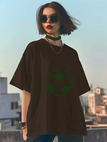 Women's Soccer Training Shirt With Female Athlete Matchday Print - Breathable Short Sleeve, Crew Neck, Ideal For Sports, Gym And Casual Wear - Machine Washable Summer Activewear - 黑色 - 查看 1
