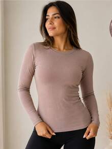 Women's Thermal Base Layer Blouse For Cold Winter - Brown - View 4