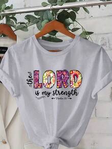 1 Women's T-Shirt With Religious Floral Print - White Religious Clothing, Casual Round Neck Top, Suitable For Church, Bible Study And As A Gift For Christian Women, 180g Opaque 100% Cotton Fabric. - 白色 - 查看 10