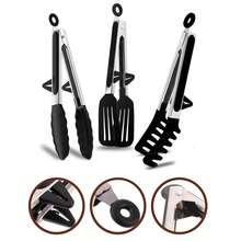 1pc Heat-Resistant Silicone Clip Set With Wall Rack - Heavy Duty Stainless Steel BBQ & Kitchen Utensils, Scratch-Resistant, Non-Slip Design, Suitable For Grilling Steak/Fish/Burgers, Serving Pasta/Salad/Noodles, Baking Toast - A - View 3