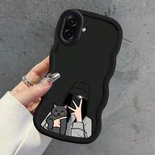 Girl Macaron Wavy Edge Phone Case, Suitable For Girls And Cats, Compatible With Galaxy/Compatible With Honor/HW - Black - View 2