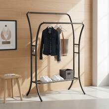 SONGMICS Clothes Rack, Clothing Rack With Shelves, Garment Racks Heavy Duty, Double Rod Clothes Rack With 6 Hooks, Clothes Storage And Display, For Living Room, Bedroom - 黑色 - 查看 2