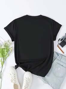 Women's Tropical Hibiscus Flower Print T-Shirt - Short Sleeve, Round Neck, Black With Yellow, Red And Pink Flowers, Breathable, For Summer Vacation, Casual Hawaiian Style Wear, Gym T-Shirts - 黑色 - 查看 2