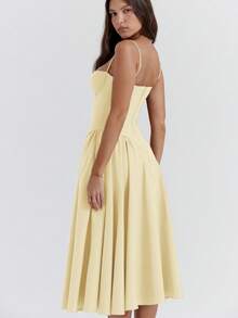 French Vintage Style Long Strapless Dress, Elegant Dress With An Aesthetic Color Palette - Light Yellow - View 7