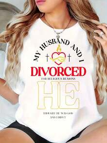 Camiseta Negra con Diseño de Humor Religioso sobre el Divorcio para Uso Casual - Blanco - Ver 1