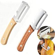 2pcs/1pc Thick Stainless Steel & Wooden Handle Peeling Knife, Kitchen Potato Peeler, Onion Slicer, Fruit Peeler, Multi-Function Household Tool - Multicolor - View 1
