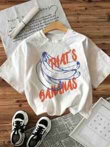 Camiseta con Estampado Gráfico, Manga Corta, Cuello Redondo, Top Casual para Verano y Primavera, Ropa de Mujer - Blanco - Ver 2
