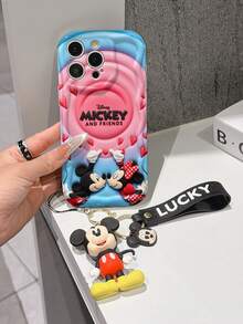 Disney Mickey & Minnie Mouse Phone Case With Mickey And Minnie Charm And Lanyard - Cute Mickey And Minnie Protective Case With Kiss Pose And Heart Background Design, Equipped With Delicate Mickey And Minnie Decorative Lanyard And Beaded Bracelet For Easy Carrying, Compatible With IPhone 17, 16, 15, 14, 13, 12, 11 Pro Series, Ideal For Birthdays, Holidays, Anniversaries, Graduation Gifts, Or Any Special Occasion To Surprise Family, Friends, Classmates, And Loved Ones. - 白色 - 查看 3