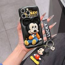 Disney Mickey Mouse Phone Case With Mickey Charm And Lanyard - Cute Mickey Protective Case With Casual Overalls And Black Background Design, Equipped With Delicate Mickey Decorative Lanyard And Beaded Bracelet For Easy Carrying, Compatible With IPhone 17, 16, 15, 14, 13, 12, 11 Pro Series, Ideal For Birthdays, Holidays, Anniversaries, Graduation Gifts, Or Any Special Occasion To Surprise Family, Friends, Classmates, And Loved Ones. - 白色 - 查看 1